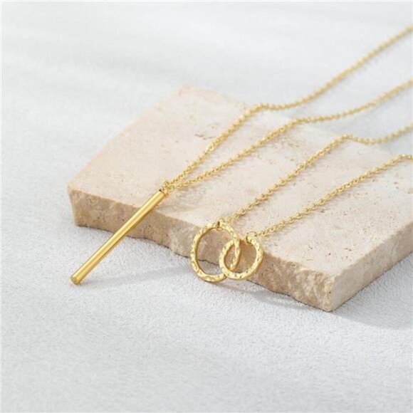 Gold & Silver Necklace Set | 14K Gold Plated Diamond Circle CZ Pendant. - Picture 6 of 6